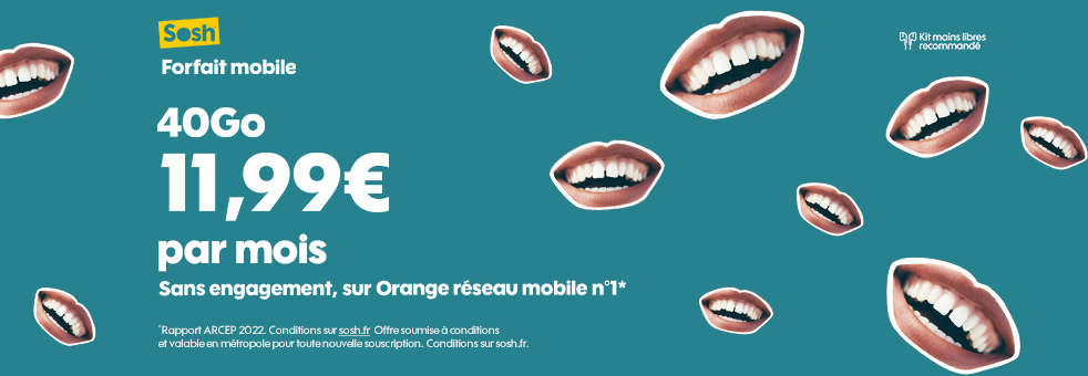 Paket seluler SOSH 40GB pada € 11,99/bulan tanpa komitmen pada Jaringan Seluler Orange
