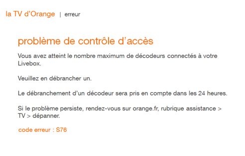 TV d'Orange : code erreur S76 - Assistance Orange
