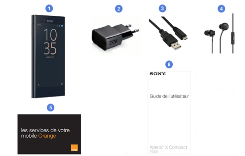 Sony Xperia X compact, contenu du coffret.