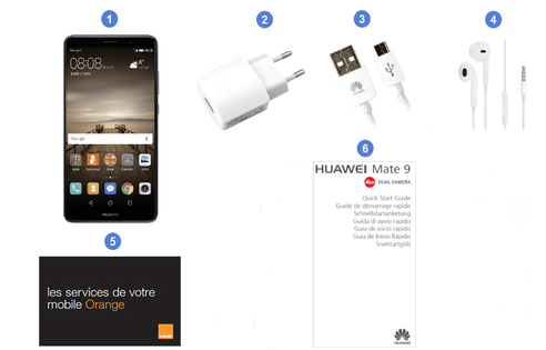 Huawei Mate 9, contenu du coffret.