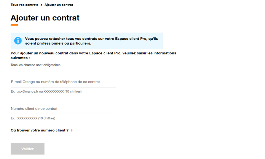 Espace client pro : ajouter tous vos contrats - Assistance Orange Pro