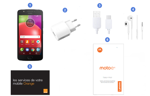 Motorola Moto E4, contenu du coffret.