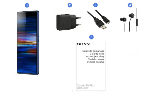 Sony Xperia 10 Plus, contenu du coffret.