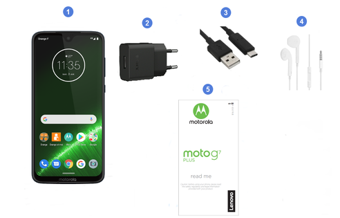 Motorola Lenovo Moto G7 Plus, contenu du coffret.