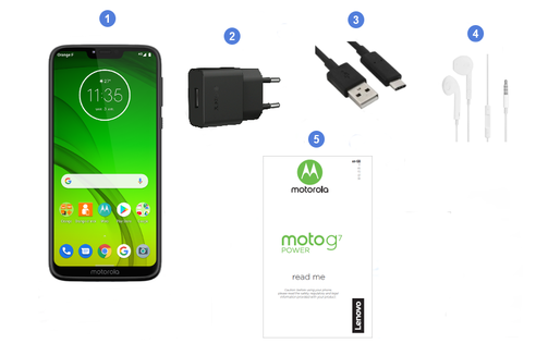 Motorola Lenovo Moto G7 Power, contenu du coffret.
