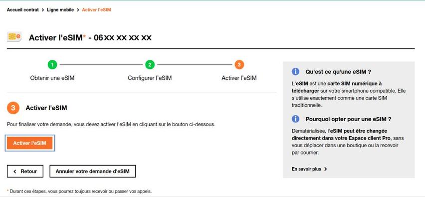 Une Esim A été Commandée Sur Votre Ligne