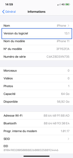 Étape 4 : La version logicielle s'affiche.