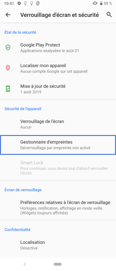 Étape 4 : Cliquez sur Gestionnaire d'empreintes.