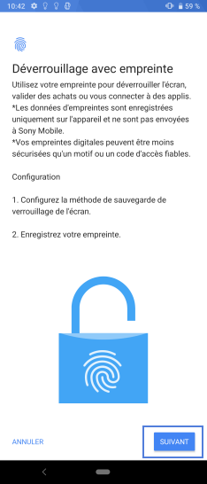 Étape 5 : Initialisez l'activation du déverrouillage du mobile par empreinte digitale avec Suivant.