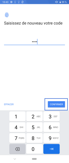 Étape 8 : Saisissez de nouveau votre code et cliquez sur Confirmer.