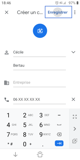 Étape 4 : Le contact est enregistré.