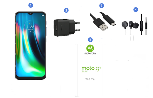Motorola Moto G9 Play, contenu du coffret.