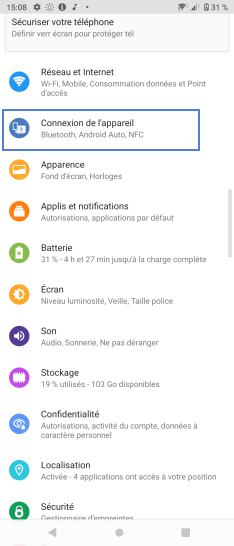 Étape 3 : Choisissez Connexion de l'appareil.