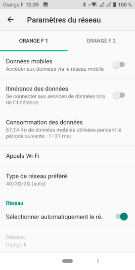 Étape 8 : Pour réactiver les données, pressez le bouton virtuel correspondant à Données activées : il glisse vers la droite et change de couleur.