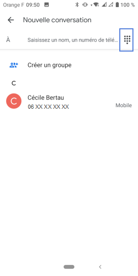 Étape 4 : Sélectionnez un contact.OUAppuyez sur l'icône clavier pour obtenir le clavier numérique (notre exemple).