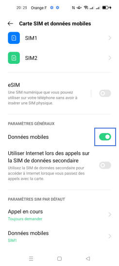 Étape 4 : Faites glisser le curseur Données mobiles vers la gauche pour désactiver les connexions de données en France.par défaut les données mobile en France sont activées.
