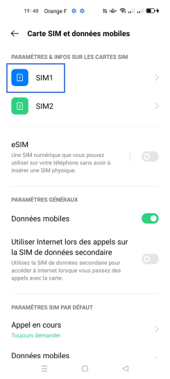 Étape 4 : Sélectionnez la carte SIM1.