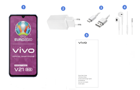 Vivo V21 5G, contenu du coffret.