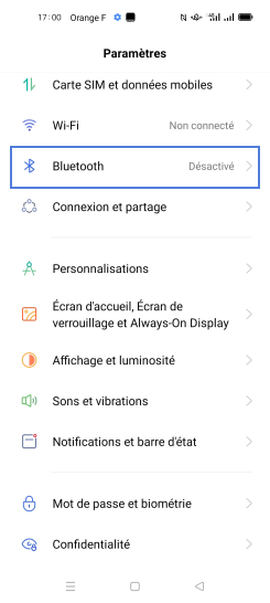 Étape 2 : Cliquez sur Bluetooth.