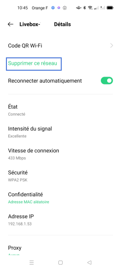 Étape 5 : Faites Supprimer ce réseau.