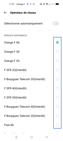 Étape 9 : Les réseaux disponibles s'affichent.Appuyez sur le réseau de votre choix.