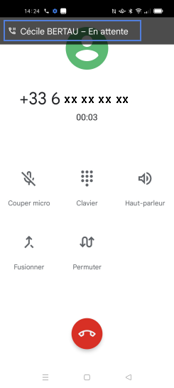 Étape 3 : Sélectionnez Garder l'appel xxxxx en attente.