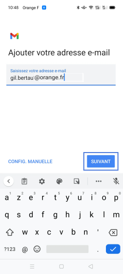 Étape 5 : Saisissez l'adresse mail de votre compte de messagerie.Sélectionnez Suivant.