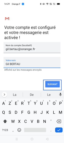 Étape 8 : Nommez votre boite mailSaisissez le nom de la boite mail.Saisissez votre nom (facultatif).Faites Suivant.