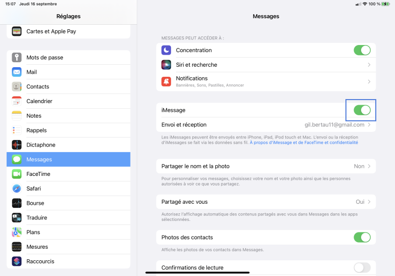 Comment activer ou désactiver la fonction iMessage sur votre iPad sous iPadOS 16 ? Assistance