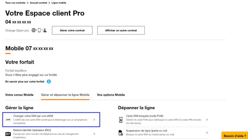 Passer d'une SIM standard à une eSIM - Assistance Orange Pro
