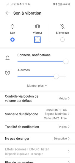 Étape 3 : Sélectionnez Vibreur.