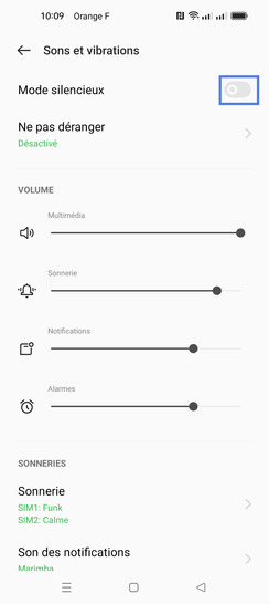 Étape 4 : Pour activer le mode silencieux, faites glisser les curseurs vers la gauche