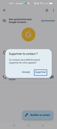 Étape 6 : Sélectionnez Supprimer.