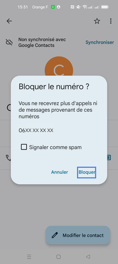 Étape 5 : Sélectionnez Bloquer.