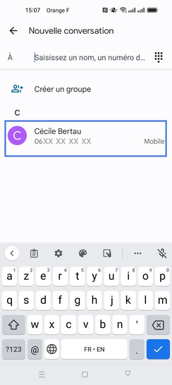 Étape 3 : Sélectionnez un contact à partir de votre répertoire ou saisissez directement son numéro de mobile.