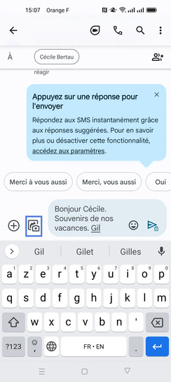 Étape 4 : Rédigez votre message et cliquez sur l’icône Photo.
