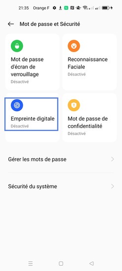 Étape 4 : Cliquez sur Empreinte digitale.