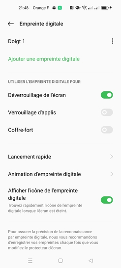 Étape 12 : Le déverrouillage par empreinte digitale est activé.