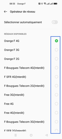 Étape 9 : Les réseaux disponibles s'affichent.Appuyez sur le réseau de votre choix.