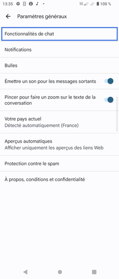 Étape 5 : Allez sur Fonctionnalités de chat.