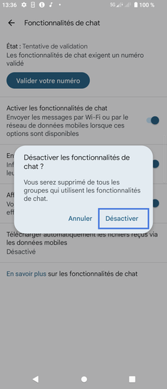 Étape 7 : Confirmez la désactivation.