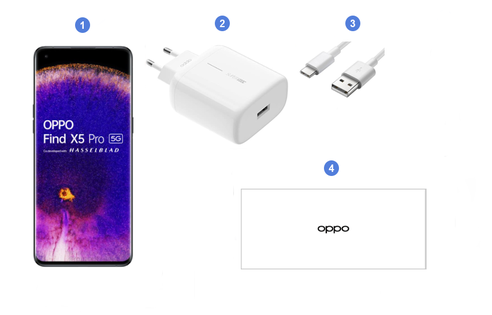 Oppo Find X5 Pro 5G, contenu du coffret.