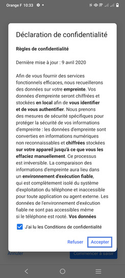 Étape 10 : Acceptez la déclaration de confidentialité.