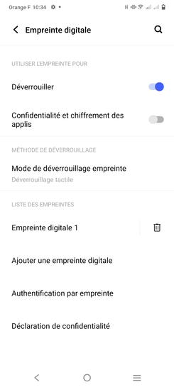 Étape 13 : Le déverrouillage par empreinte est activé.
