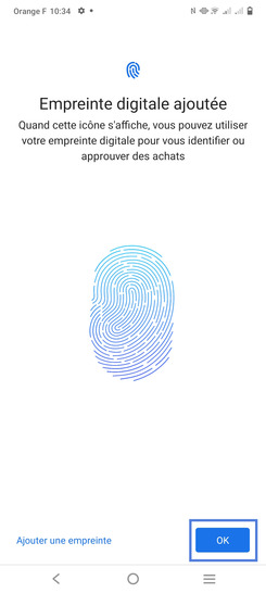 Étape 12 : Validez votre empreinte avec OK.