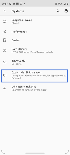 Étape 5 : Sélectionnez Options de réinitialisation.