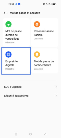 Étape 3 : Sélectionnez Empreinte digitale.