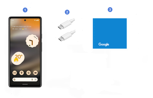 Google Pixel 6a 5G, contenu du coffret.