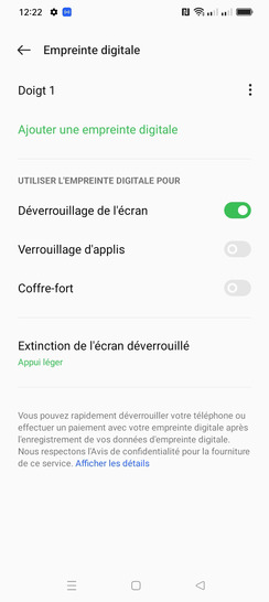 Étape 11 : Le déverrouillage par empreinte digitale est activé.