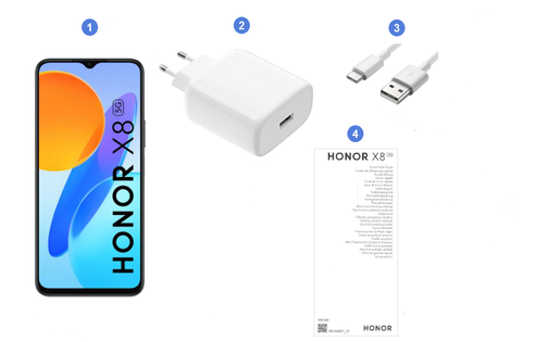 Honor X8 5G, contenu du coffret.